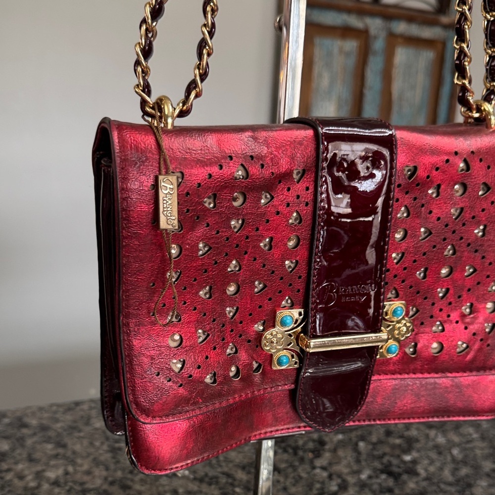 Brangio Italy metallic Red Studded Shoulder Bag - Picture 4 of 15